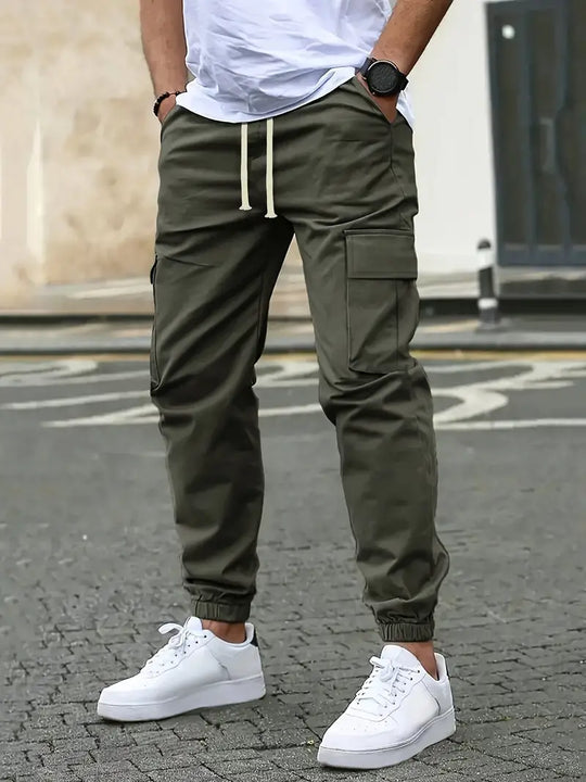 Caleb   | Trendy Solid-Coloured Men's Pants with Side Pockets