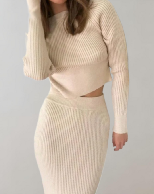 Harper   - 2-Piece Knit Set with Crew Neck and Long Skirt