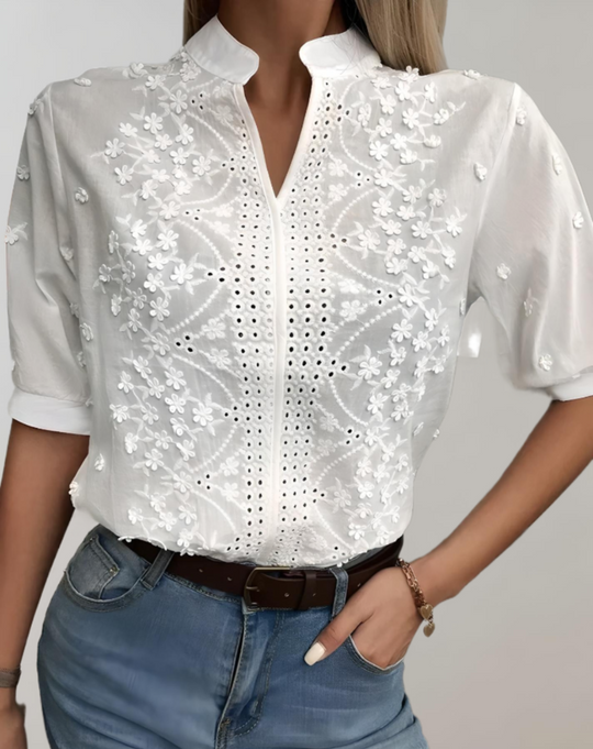 Scarlett - Breathable mandarin collar blouse with floral pattern