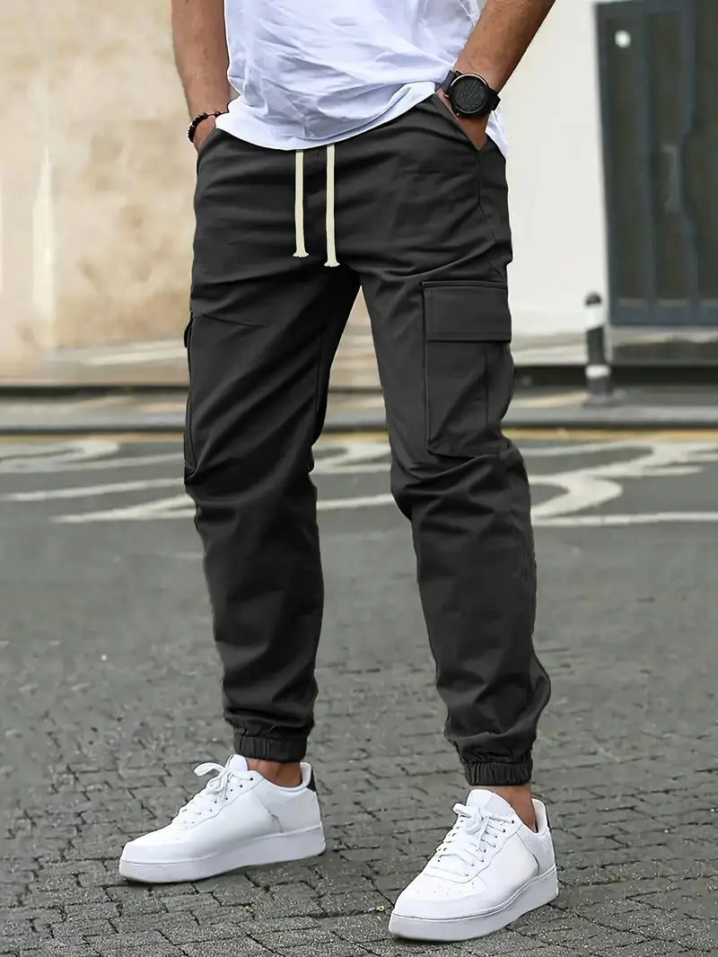 Caleb   | Trendy Solid-Coloured Men's Pants with Side Pockets