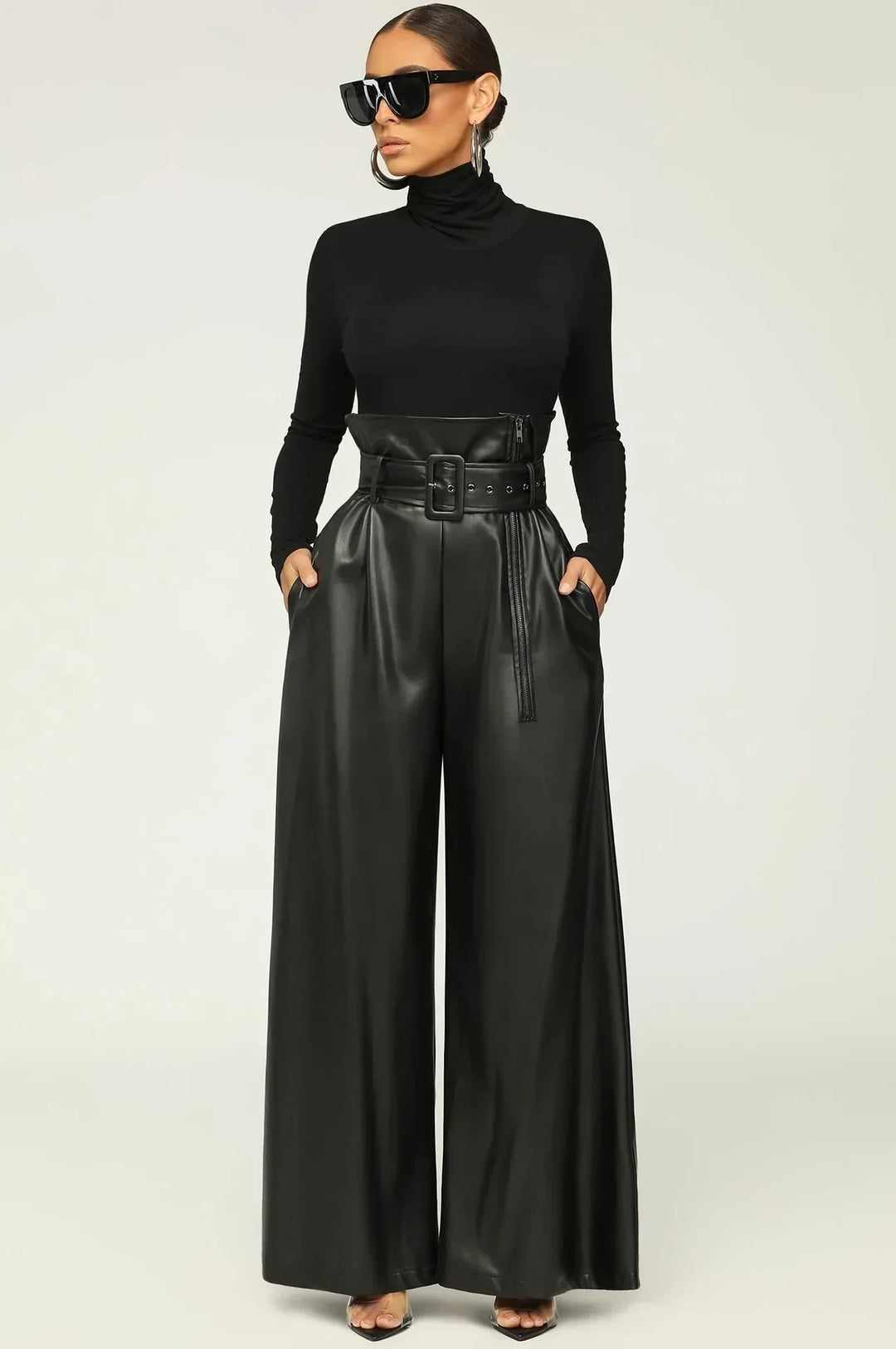 Claire  | High-Waisted Pants with Belt, Side Zipper