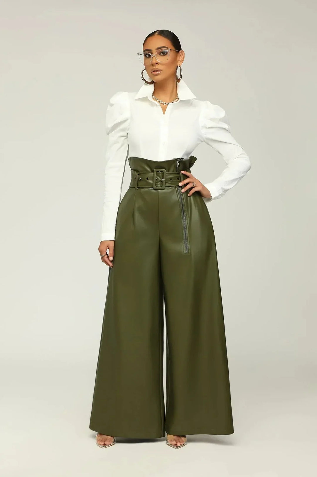 Claire  | High-Waisted Pants with Belt, Side Zipper