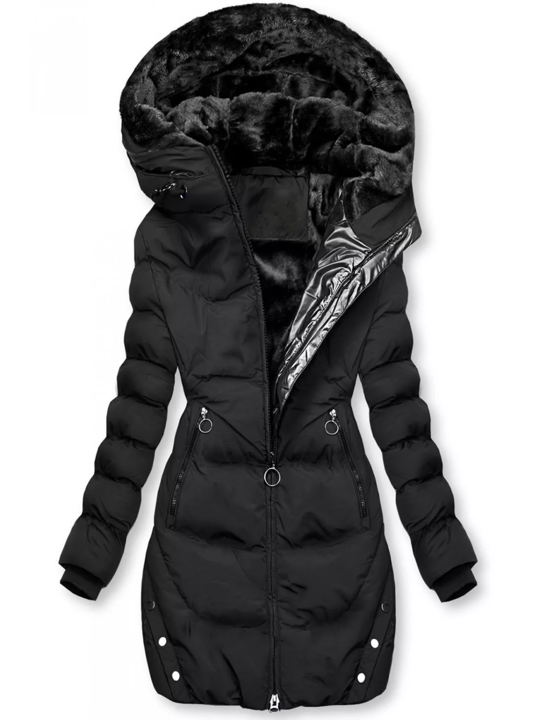 Mia  | Women's Mid-Length Winter Zip Jacket with Hood and Velvet Lining